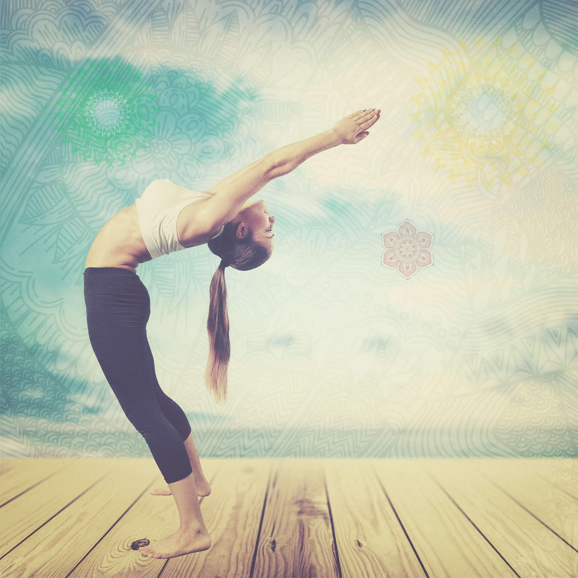 A student easing into a standing backbend at Palm Yoga in Tampa